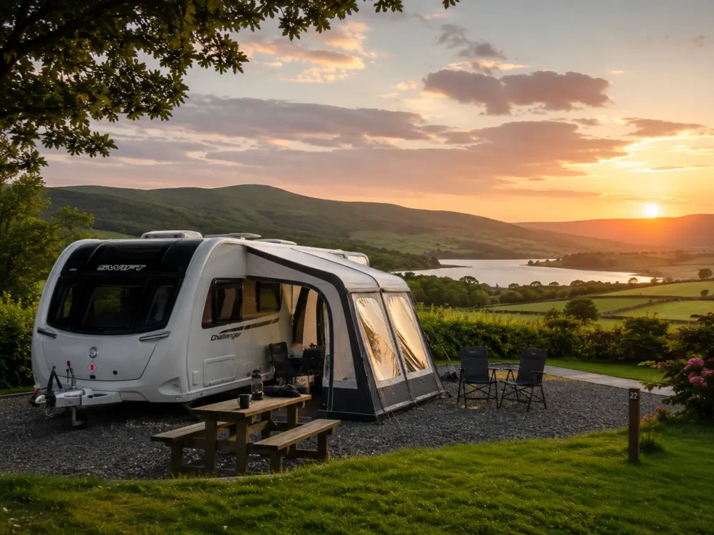 First caravan trip checklist scenic UK touring pitch