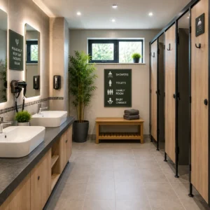 Modern caravan site toilet and shower facilities