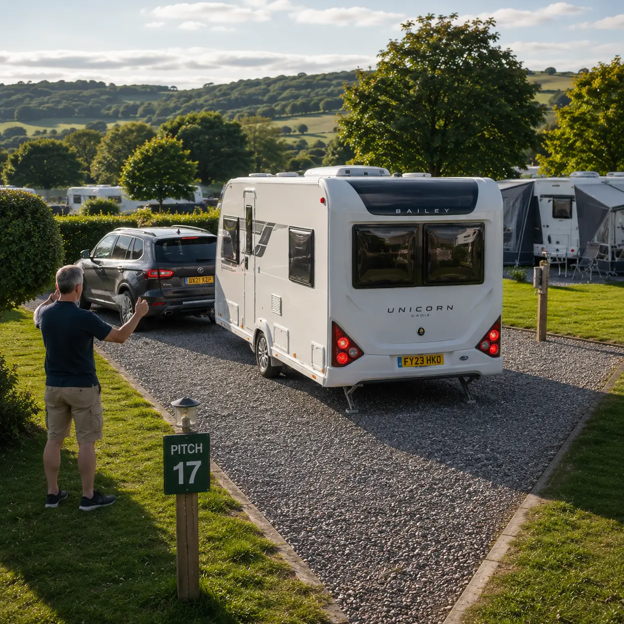 Arriving at campsite during first caravan trip