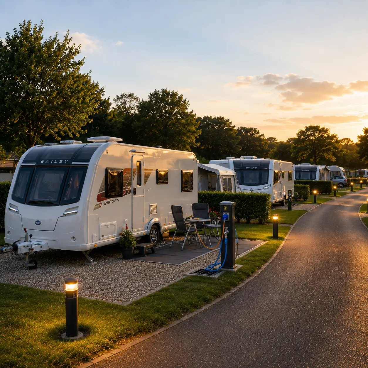 Premium UK caravan site with multiple serviced touring pitches