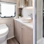 Caravan Toilet Guide for Beginners showing a modern toilet inside a British touring caravan