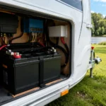 Caravan Battery Guide for Beginners showing a leisure battery installed in a UK touring caravan