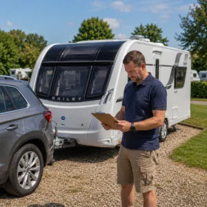 Caravan owner checking vehicle and caravan weight limits