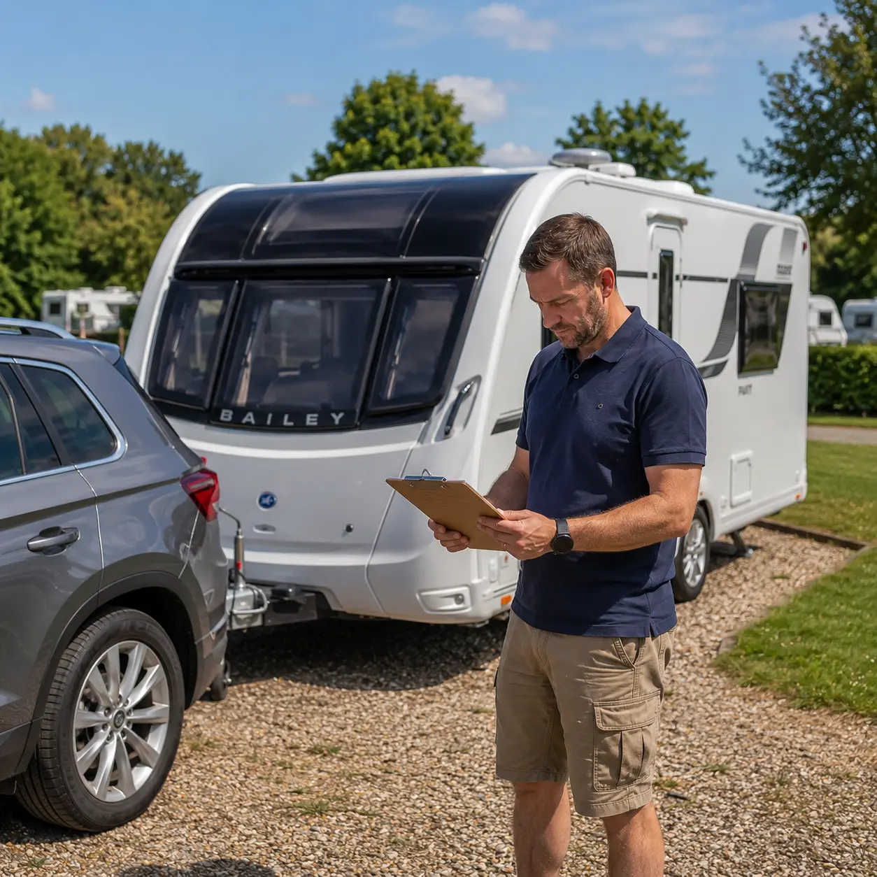 Caravan owner checking vehicle and caravan weight limits