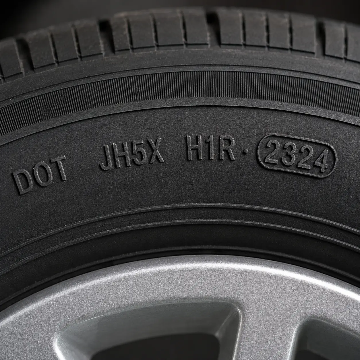 Caravan tyre sidewall showing DOT manufacturing date code