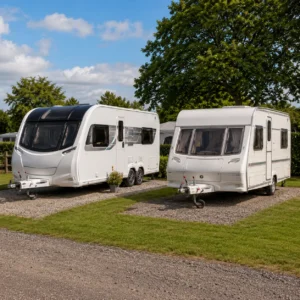 New and older touring caravans illustrating insurance cover options