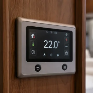 Caravan heating control panel with temperature settings