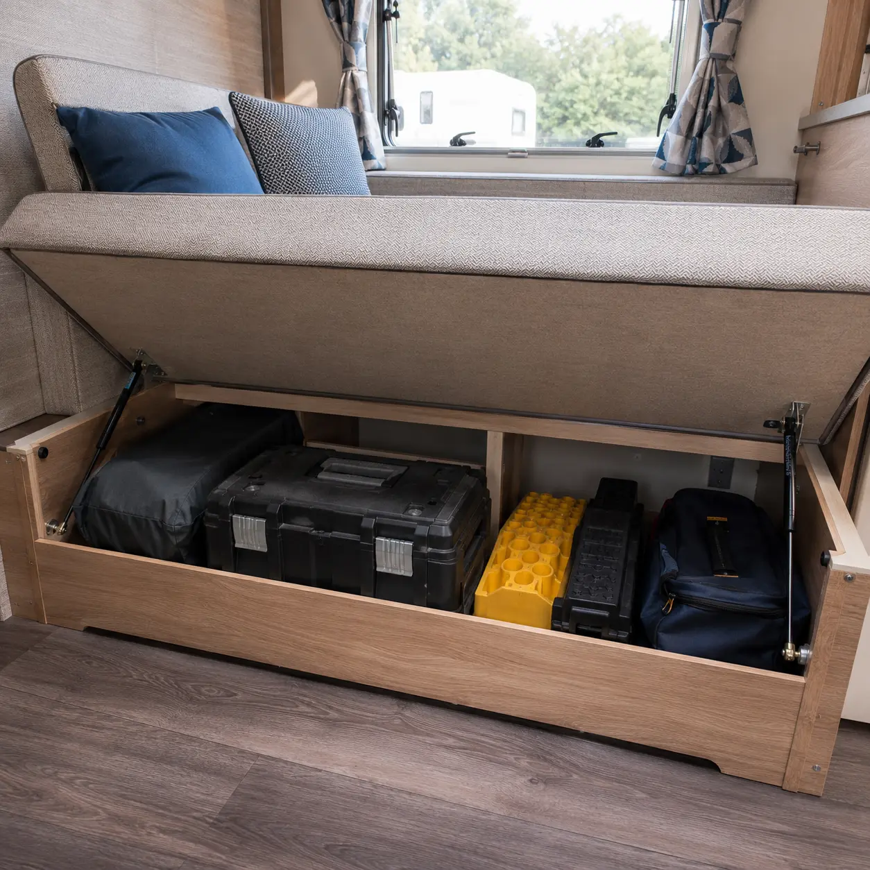 Heavy items stored low and centrally inside a UK caravan