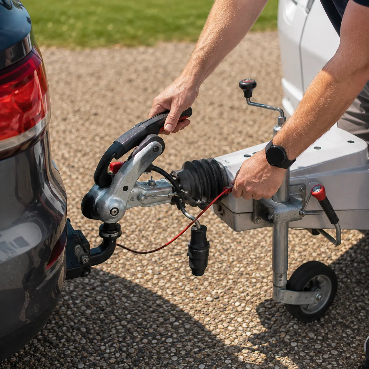 Checking a caravan stabiliser hitch and breakaway cable