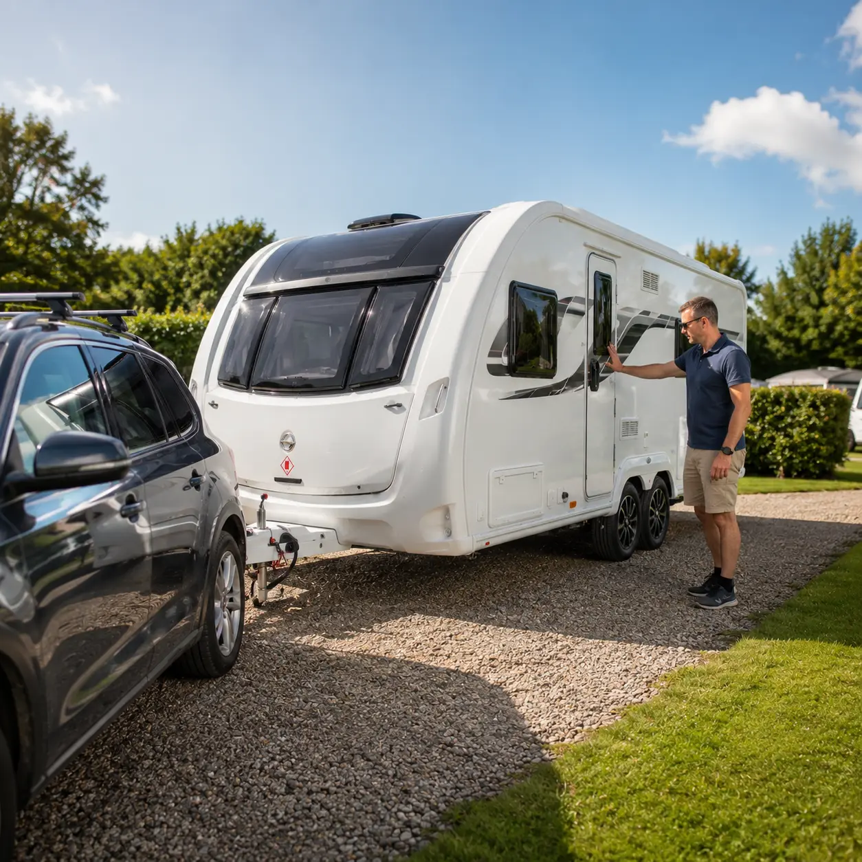 Final walkaround inspection during essential caravan safety checks