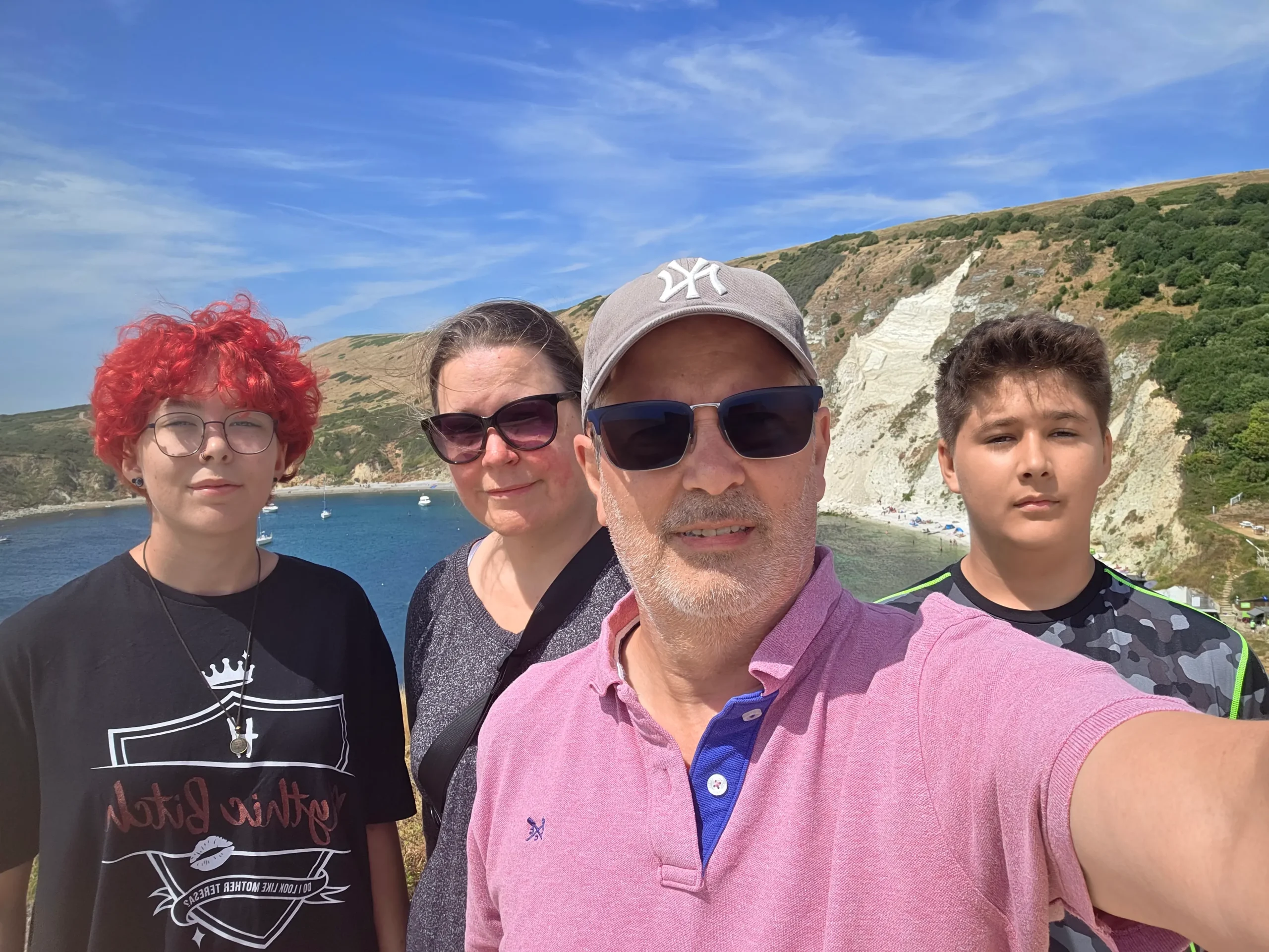 Andy, Amy, Faith and Kieran enjoying a family day out at Lulworth Cove on the Jurassic Coast in Dorset during their Sandford Holiday Park stay.