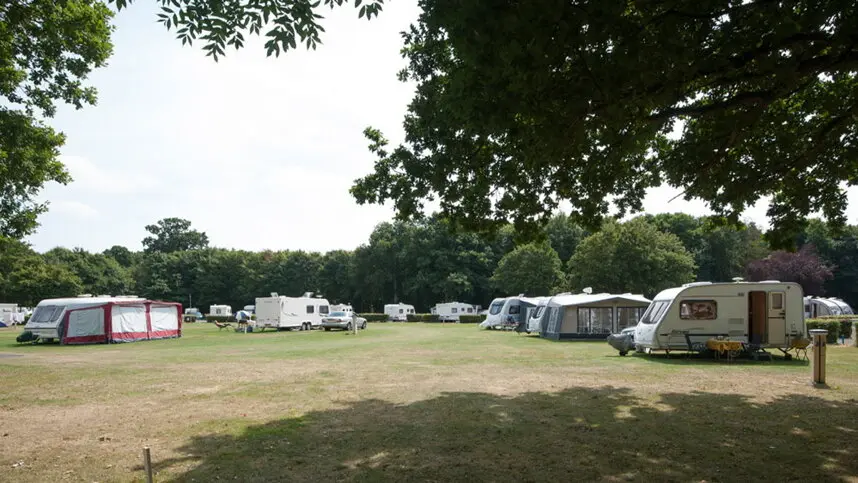 Caravans on spacious pitches at Commons Wood Caravan and Motorhome Club Campsite in Hertfordshire