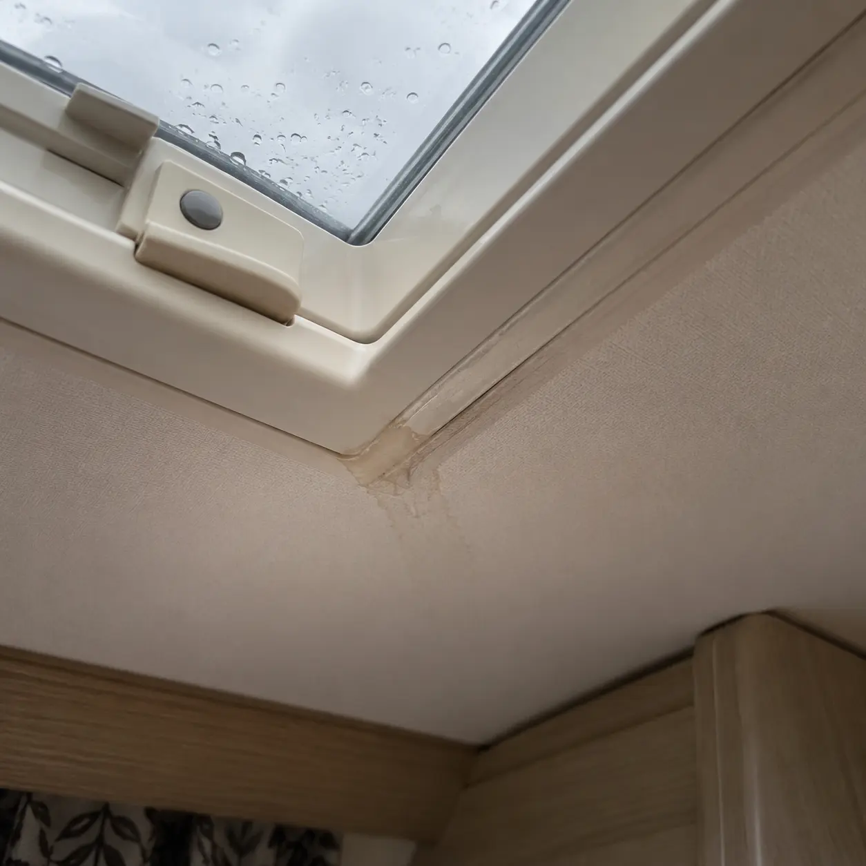 Water staining around a leaking caravan roof vent