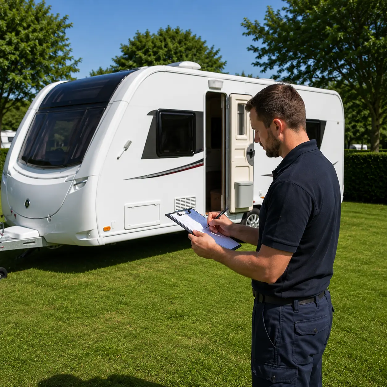 Completed professional habitation check on a touring caravan at a UK campsite