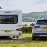 Matching caravan number plates on a UK tow car and touring caravan
