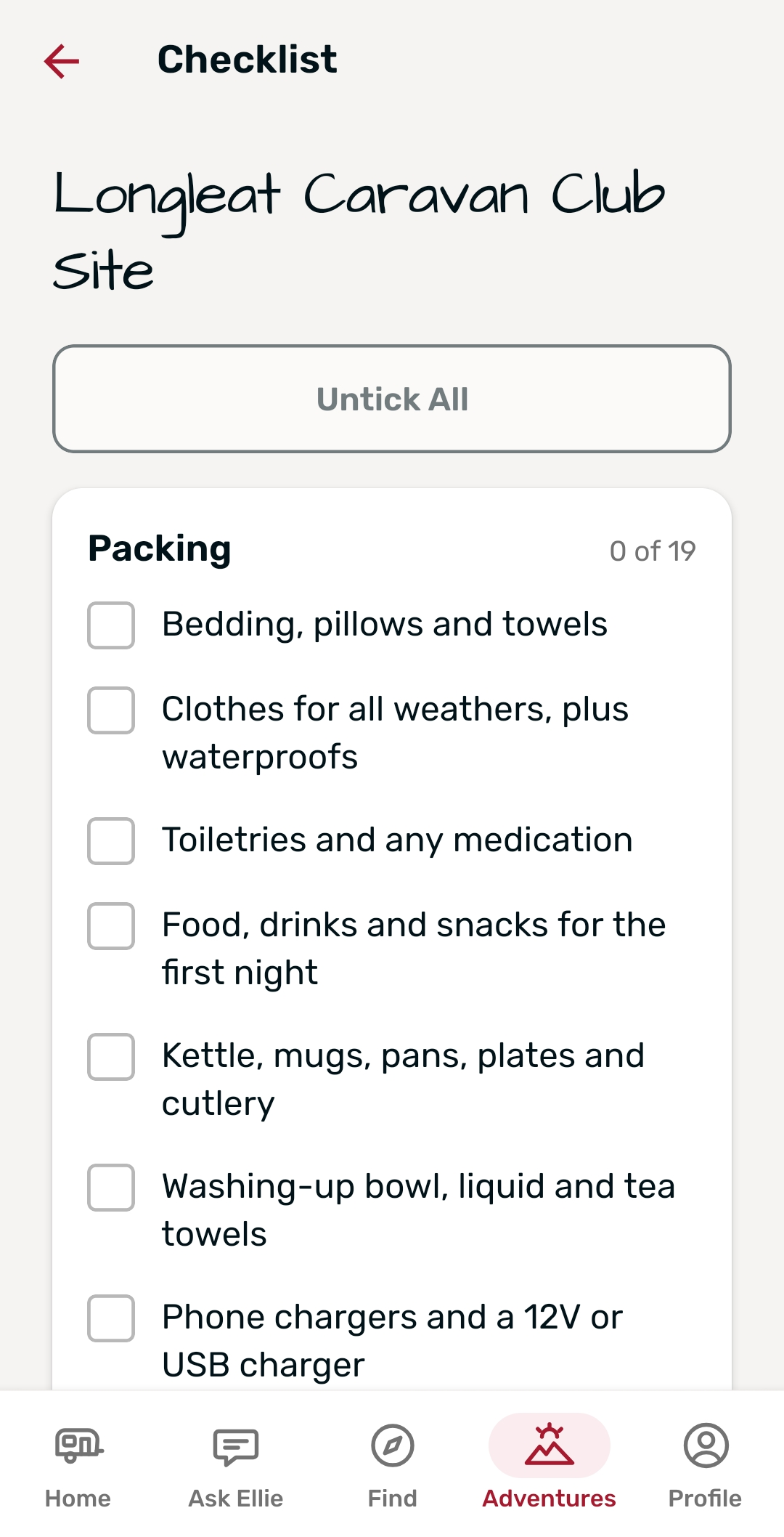 Touring Buddy app – checklist for a coming stay